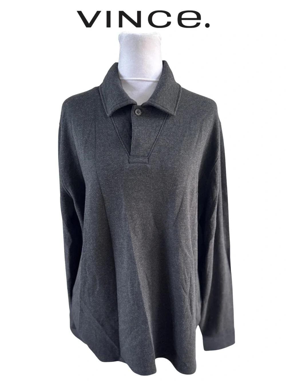 Vince Men’s Double-Face Long Sleeve Polo Gray Collar quarter zip Sweater cotton